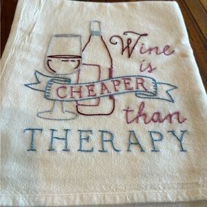 Humorous Wine-Themed Kitchen Towel in Cream and Blue